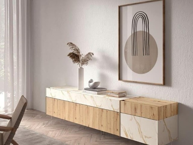 Mueble Auxiliar Madera y Mármol